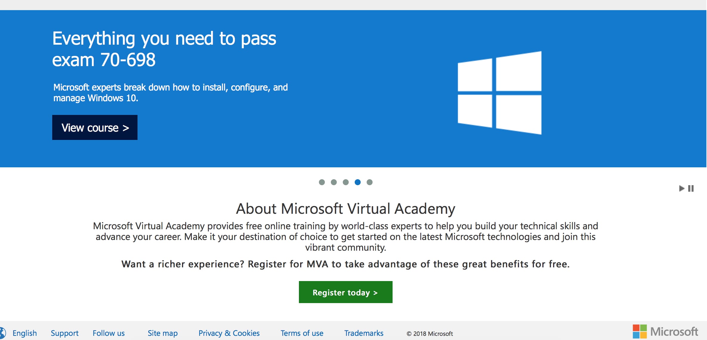 Microsoft Virtual Academy, скриншот интерфейса 3
