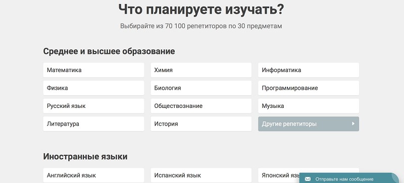 Repetit.ru, скриншот интерфейса 1